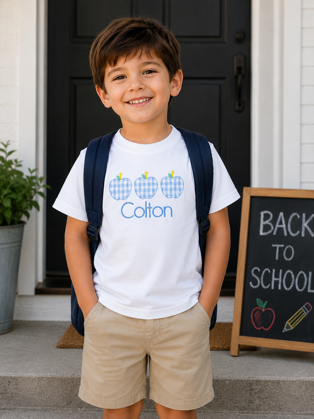 Boys Blue Checkered Embroidered Shirt