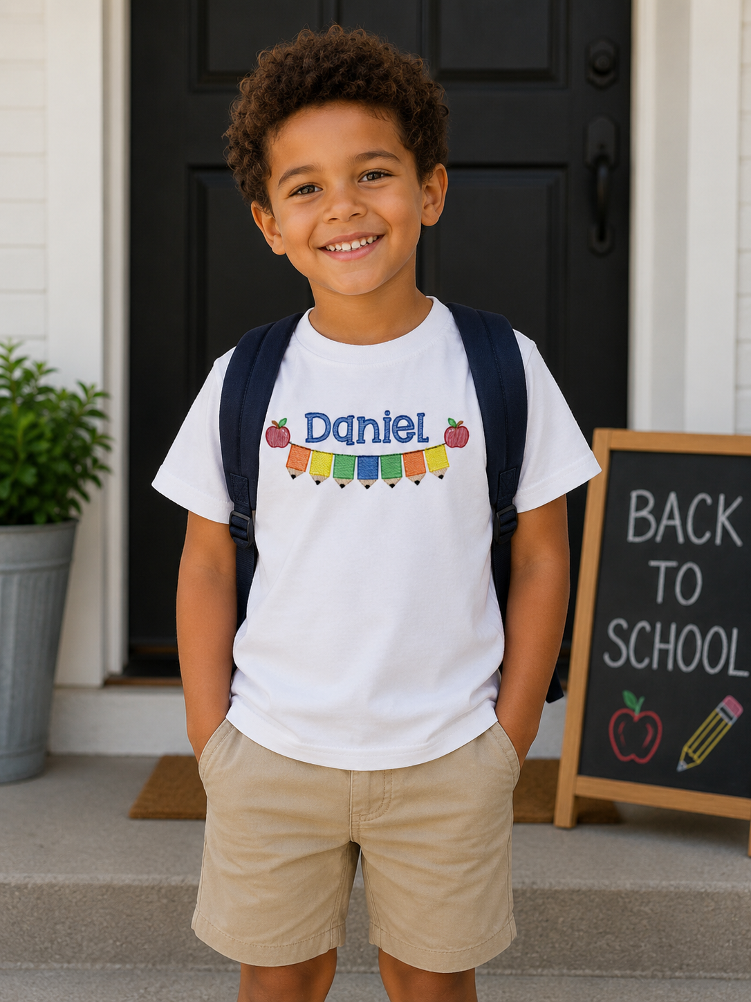 Boys Embroidered Pencils and Apples school Shirt