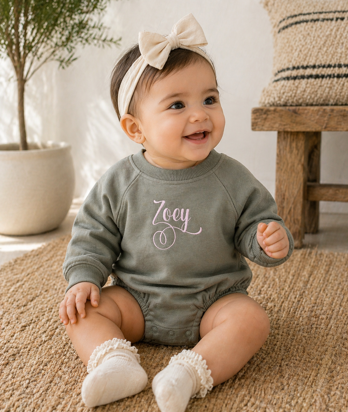 Swirl Monogram Embroidered Sweatshirt Romper