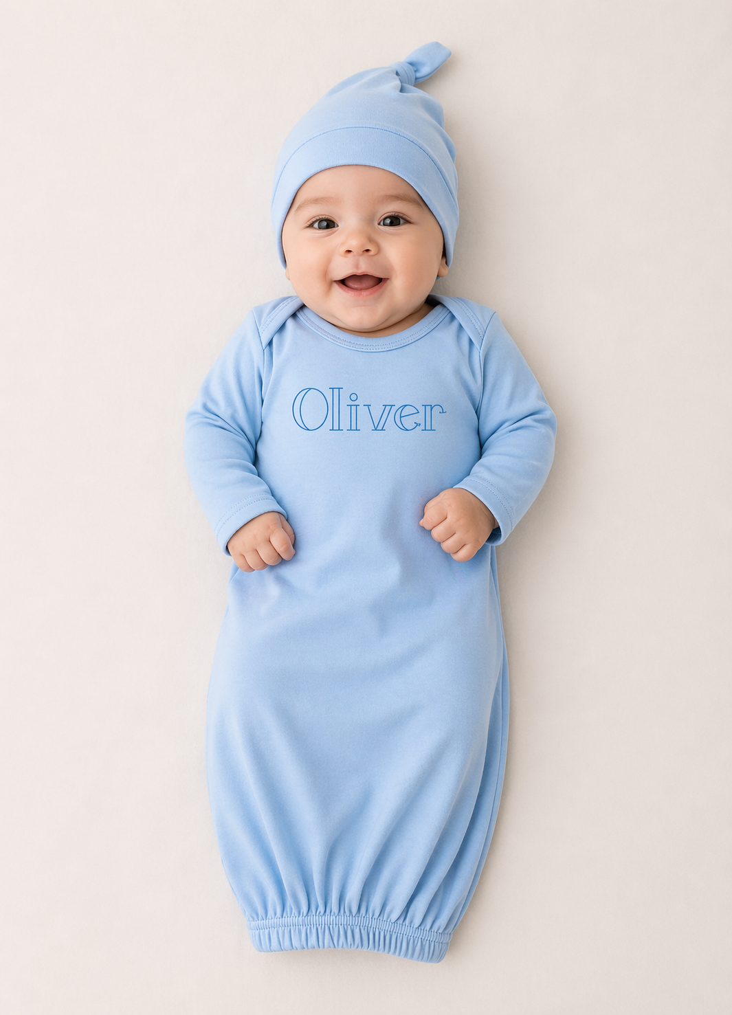 Embroidered Name Baby Gown and Hat Set