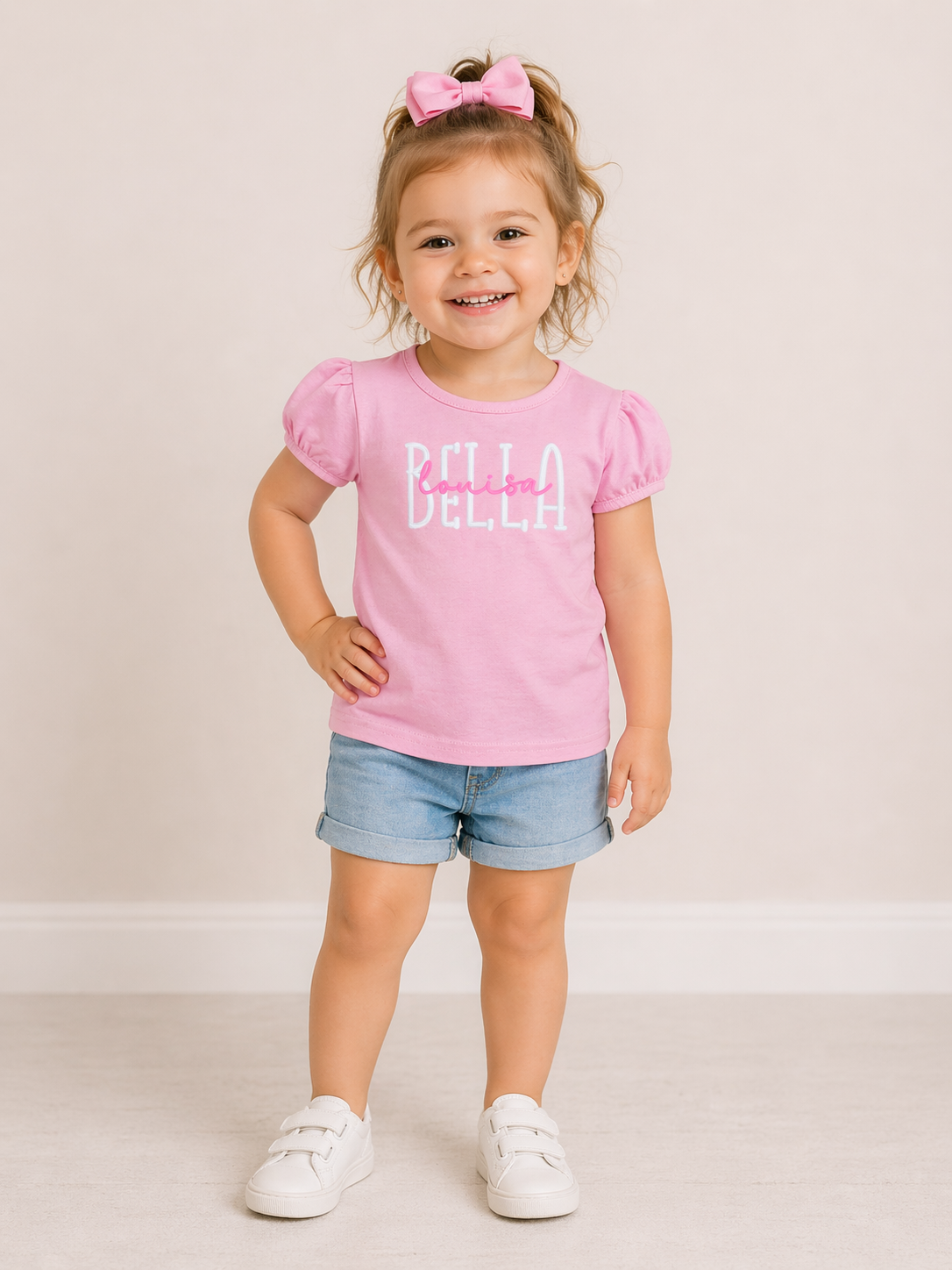 Girls Two Layer Name Embroidered Shirt