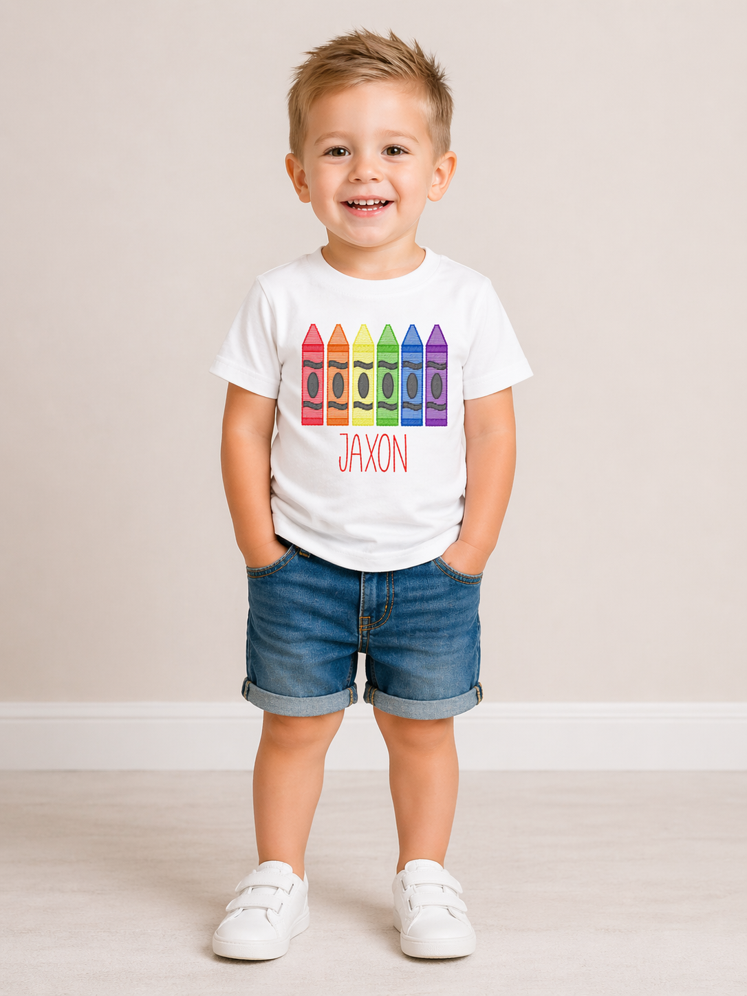 Boys Rainbow Crayons Embroidered Shirt