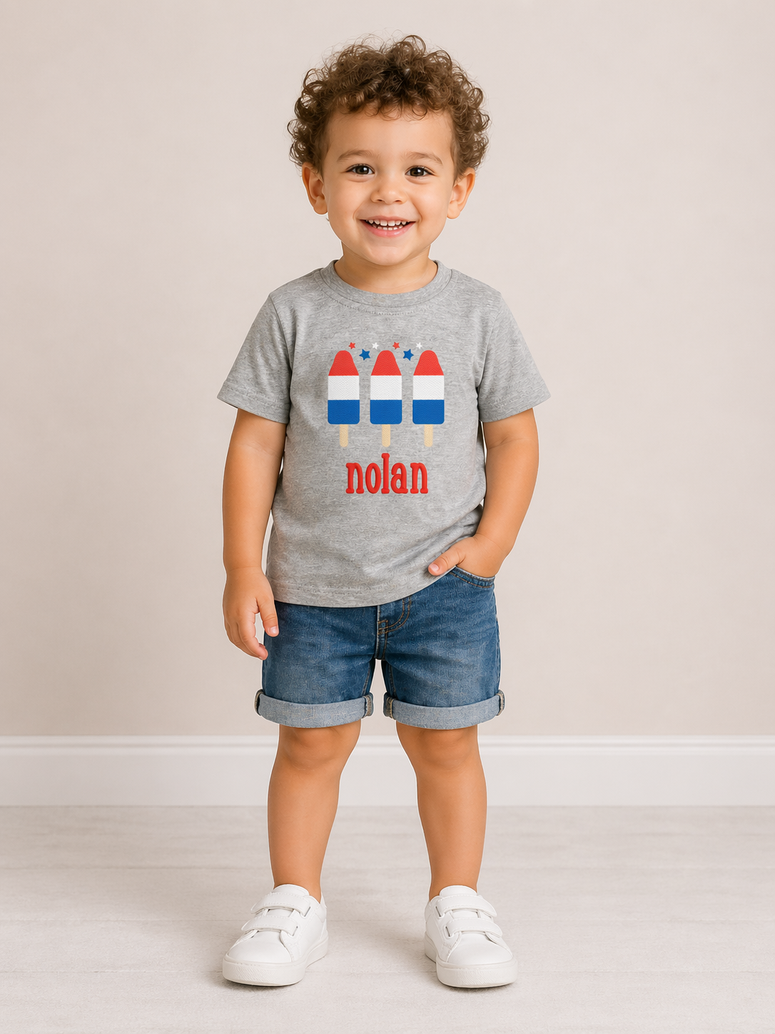 Boys Rocket Ice Cream Patriotic Embroidered Shirt