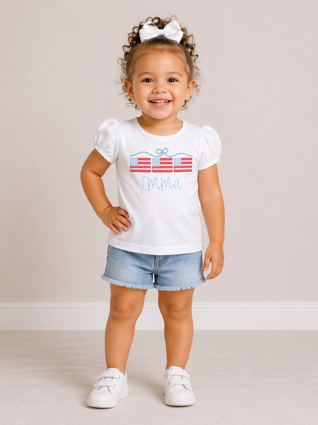 Girls 4th of July Flag Trio Embroidered Shirt