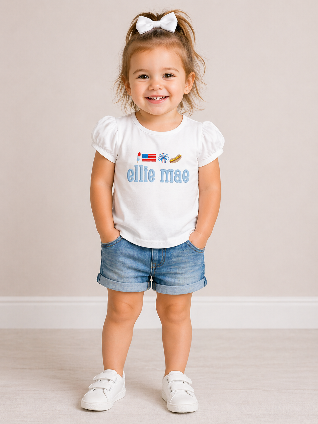 Girls 4th of July Doodles Embroidered Shirt