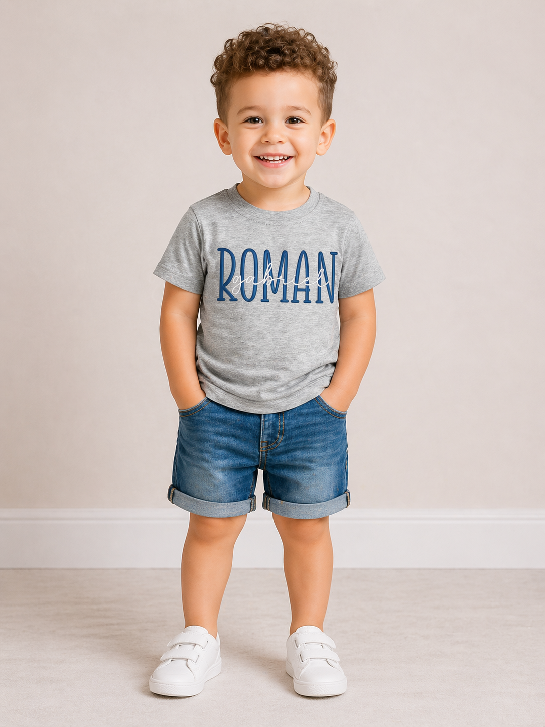 Boys Two Name Embroidered Shirt