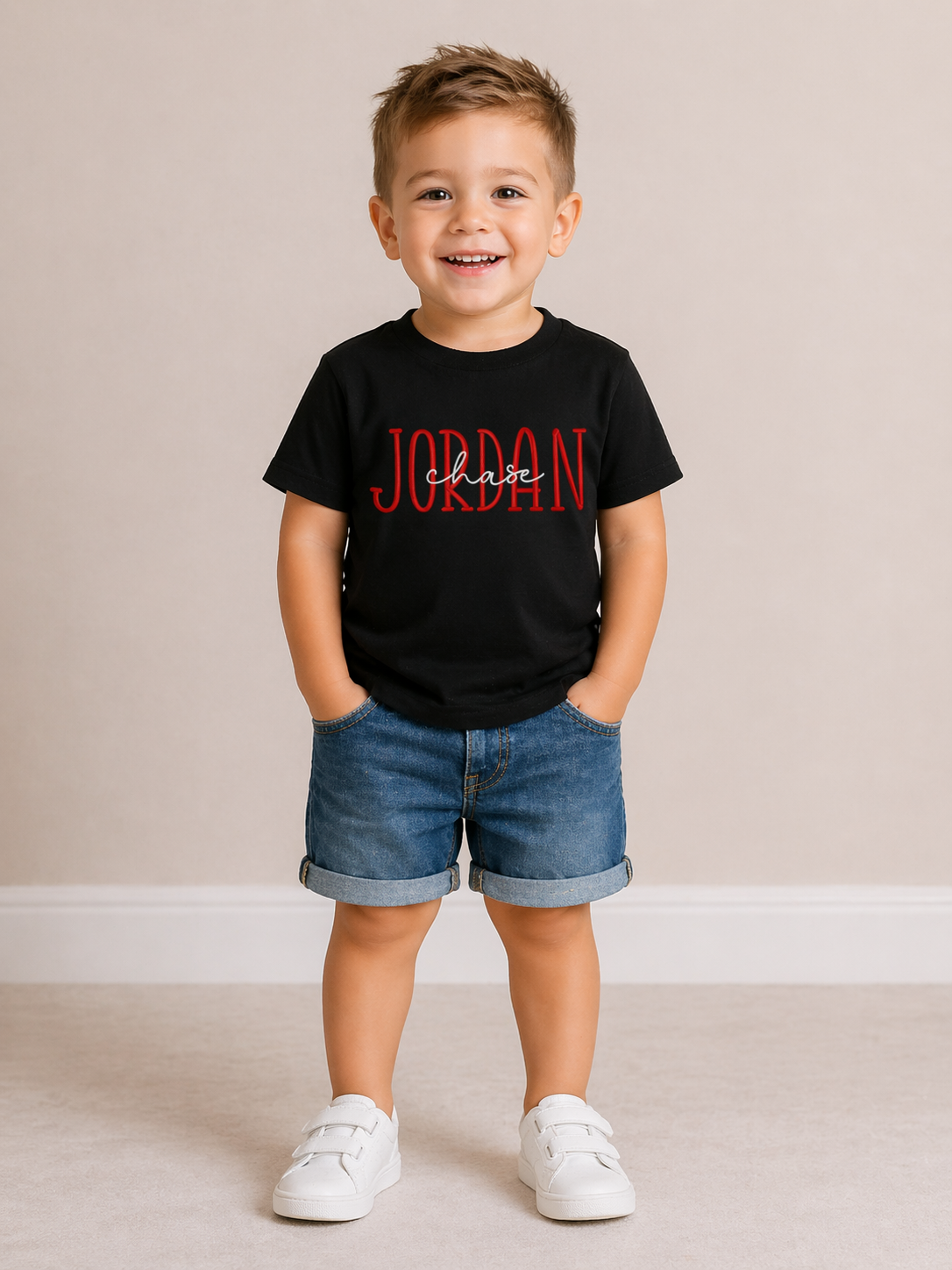 Boys Two Name Embroidered Shirt