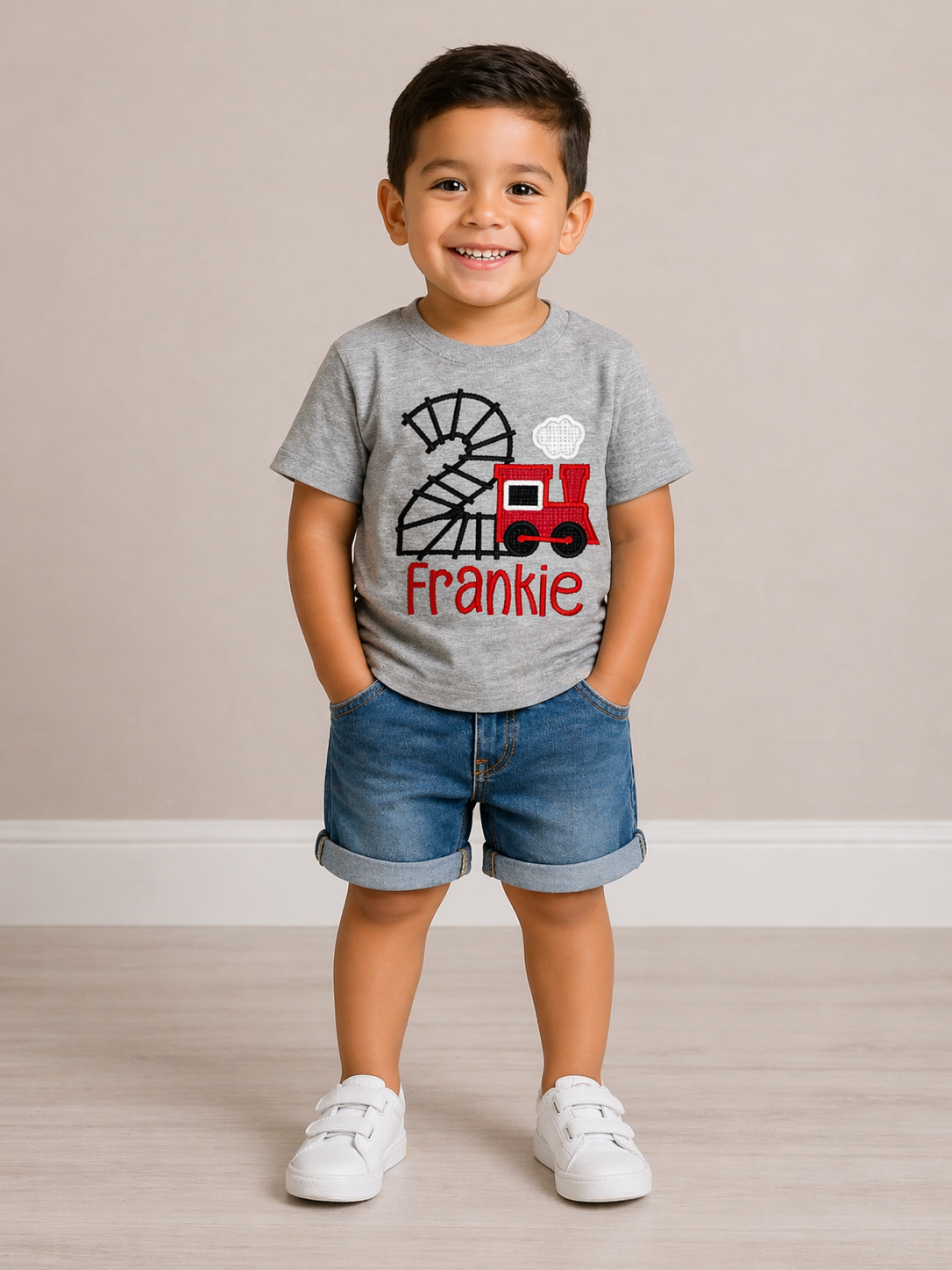 Boys 2nd Birthday Train Embroidered Shirt