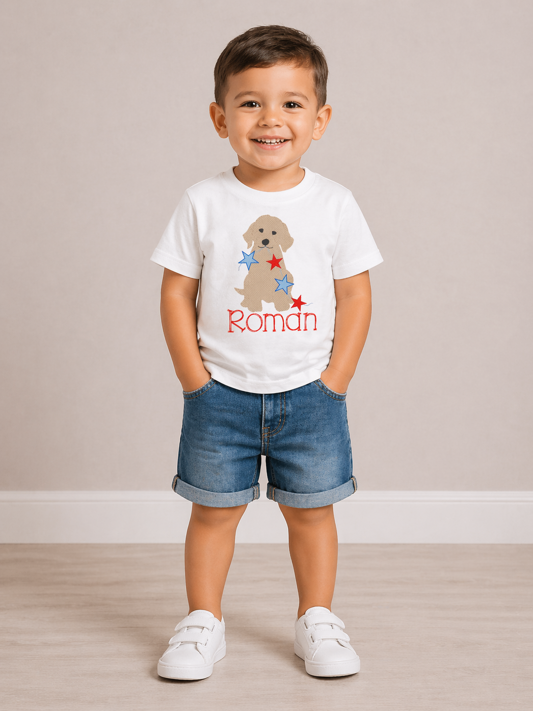 Boys 4th of July Dog Embroidered Shirt