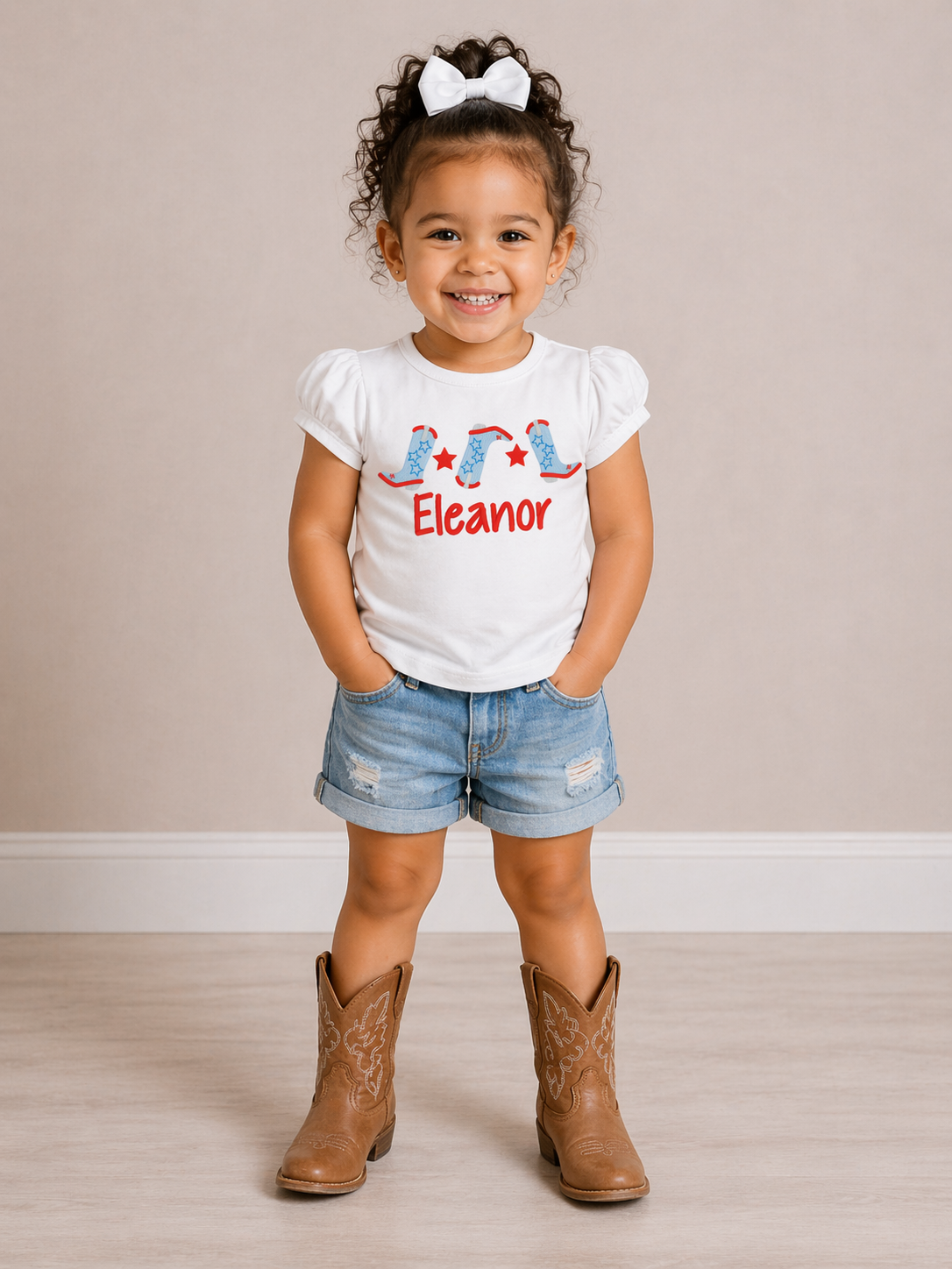 Girls 4th of July Cowboy Boots Embroidered Shirt