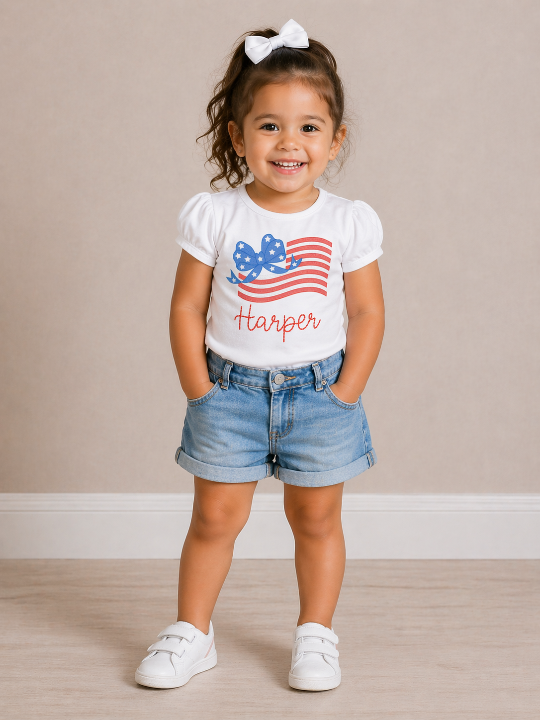 Girls 4th of July Flag Embroidered Shirt