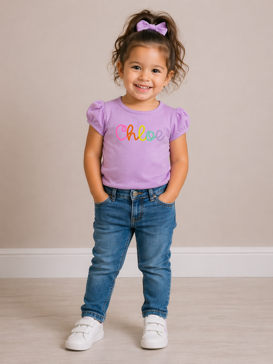 Girls Rainbow Name Embroidered Shirt