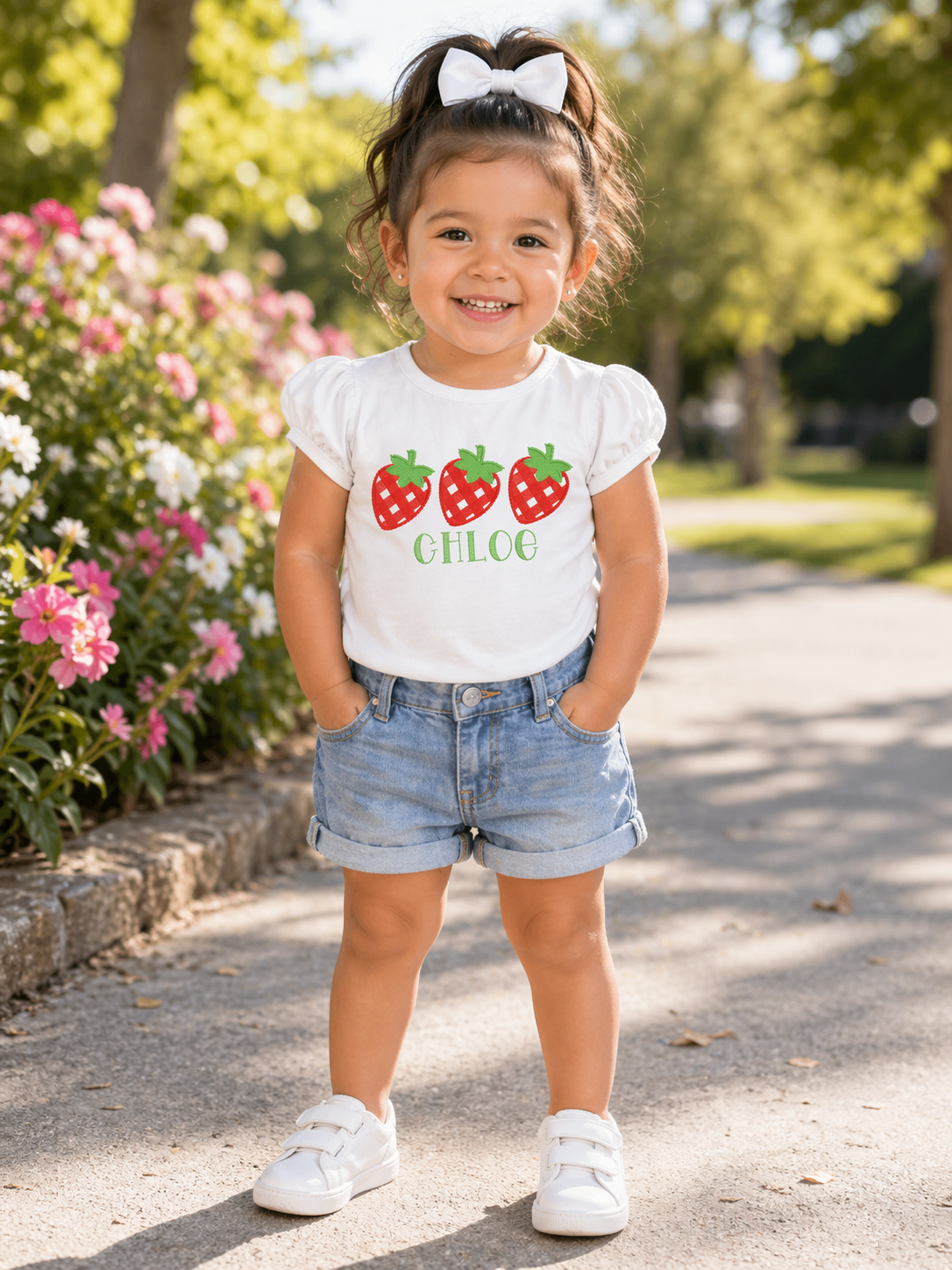 Girls Strawberry Embroidered Shirt