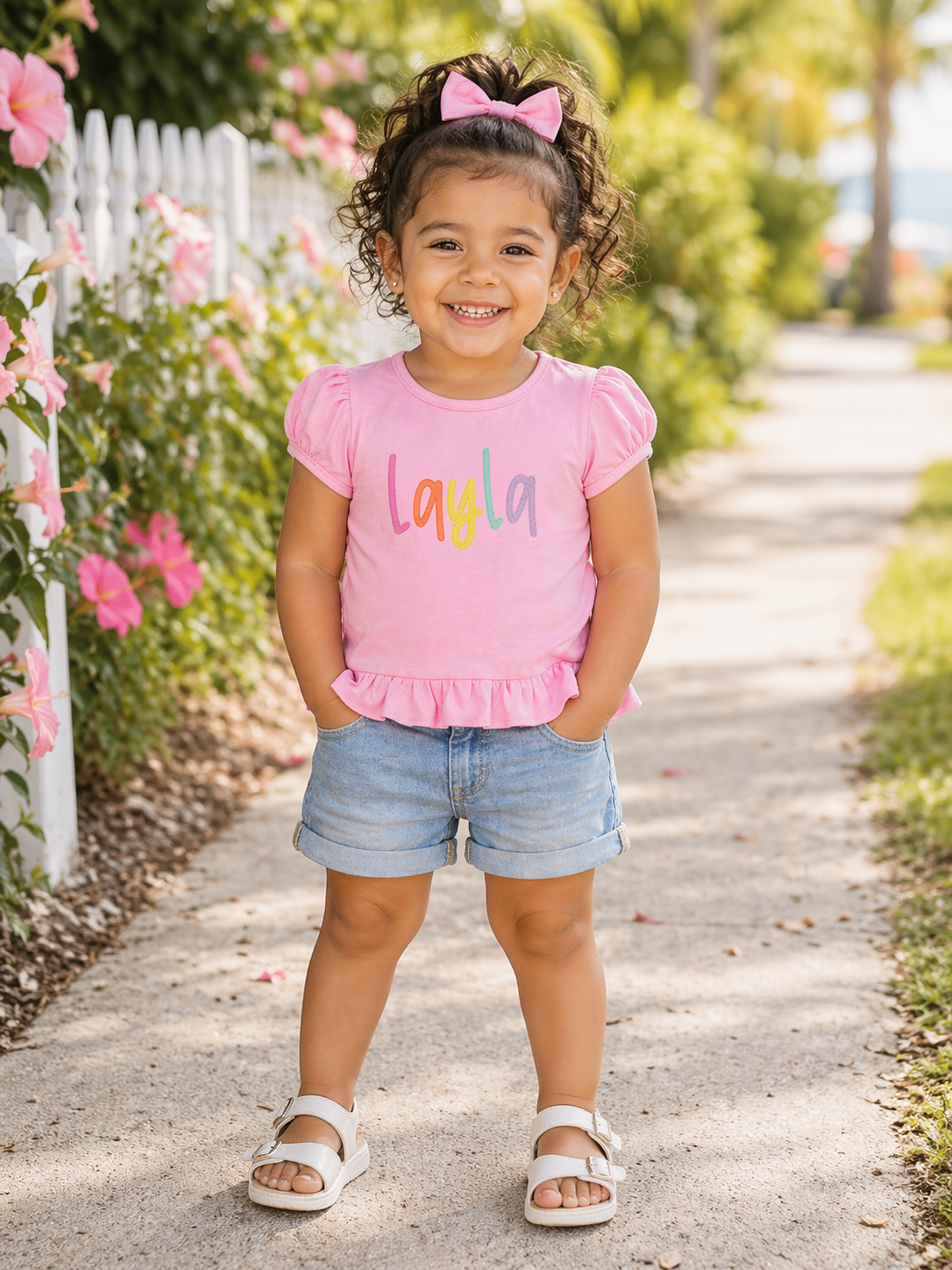 Girls Rainbow Embroidered Name Shirt