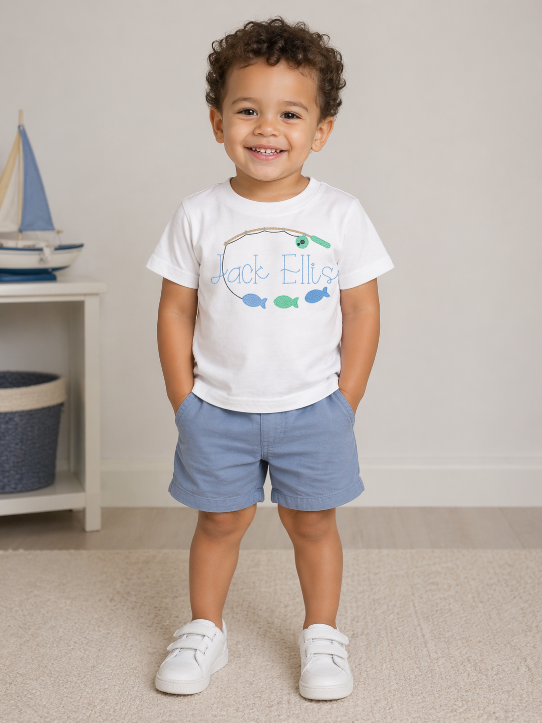 Boys Fishing Pole Embroidered Shirt
