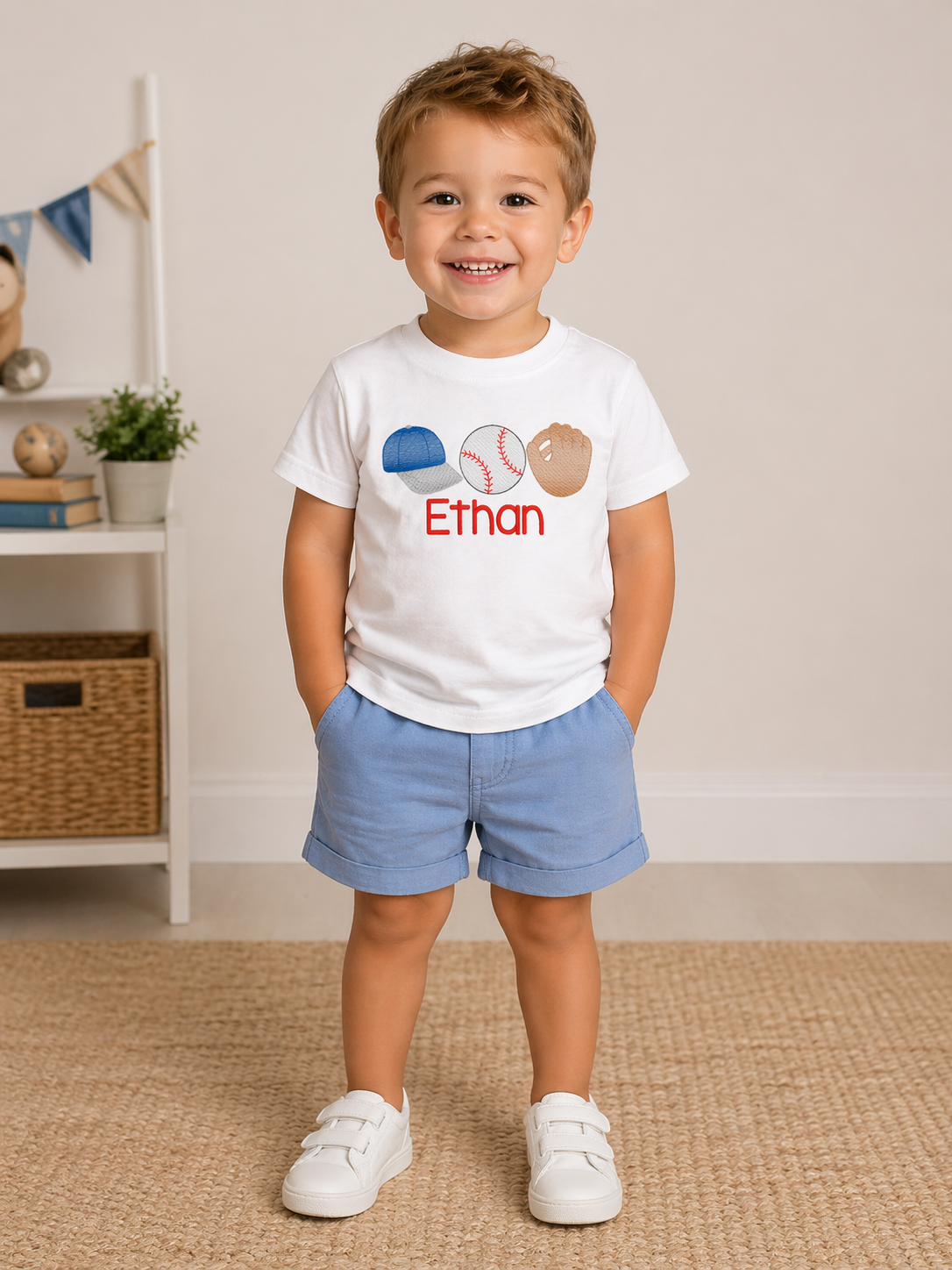 Boys Baseball Hat Glove Trio Embroidered Shirt