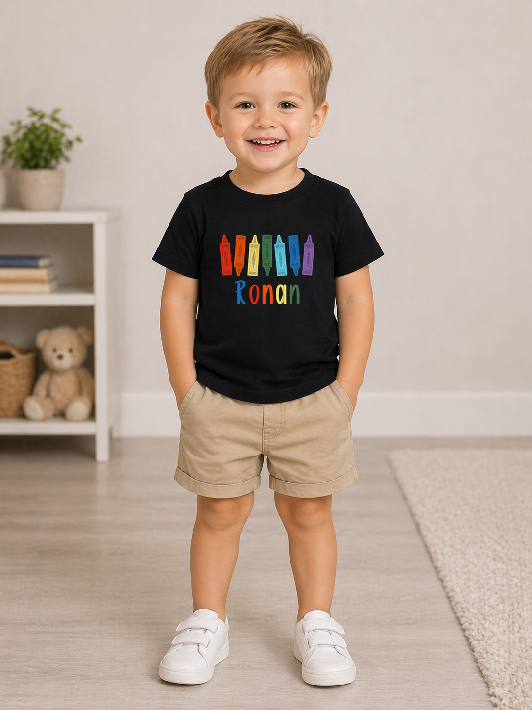 Boys Rainbow Crayons Embroidered Shirt