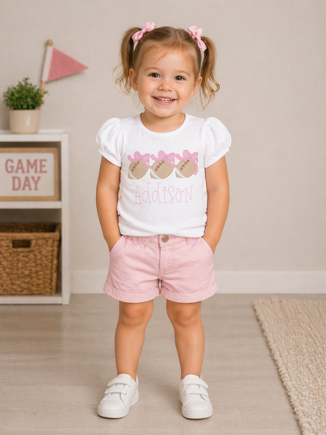 Girls Football Bows Embroidered Shirt