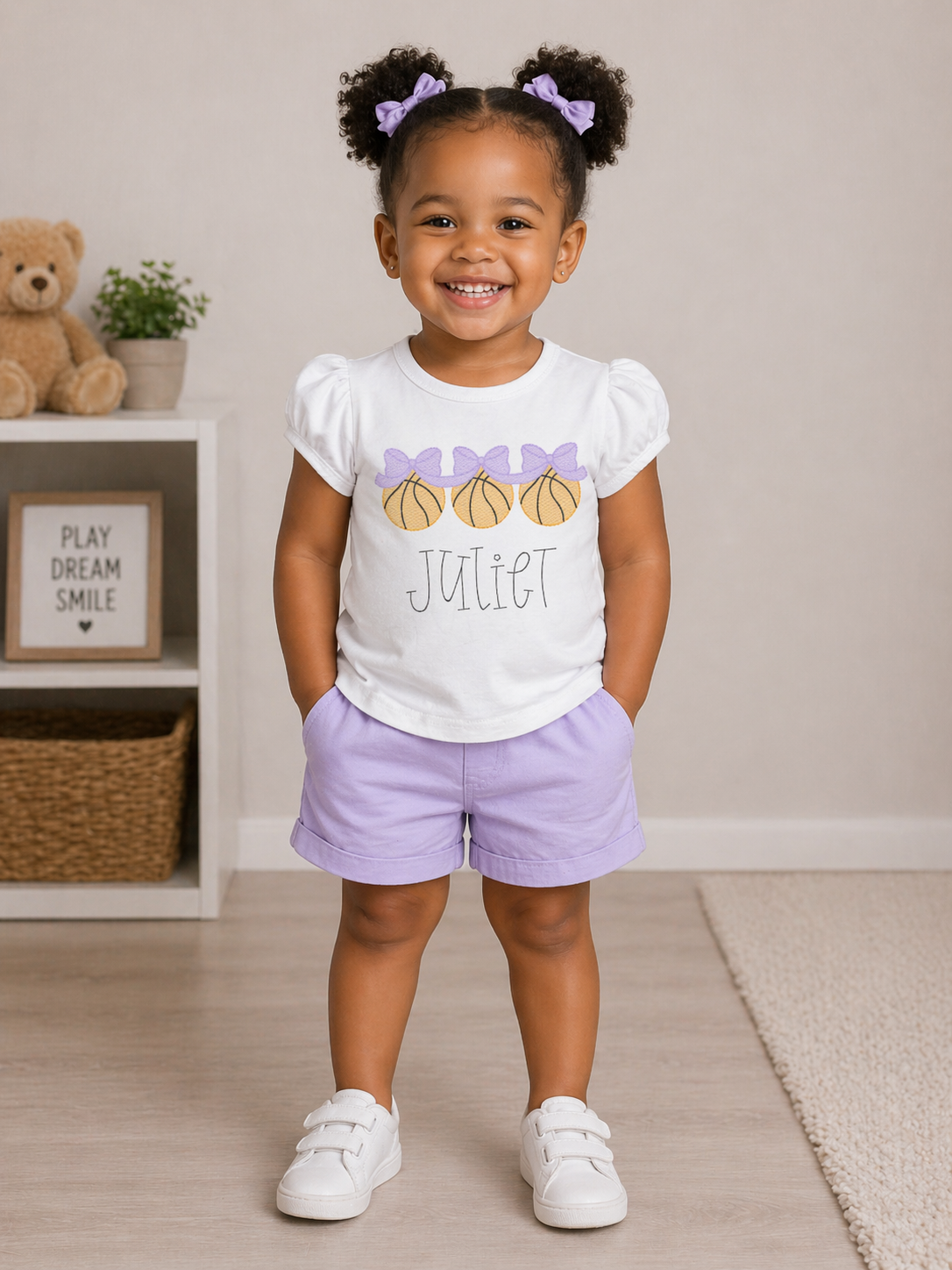 Girls Basketball Bows Embroidered Shirt