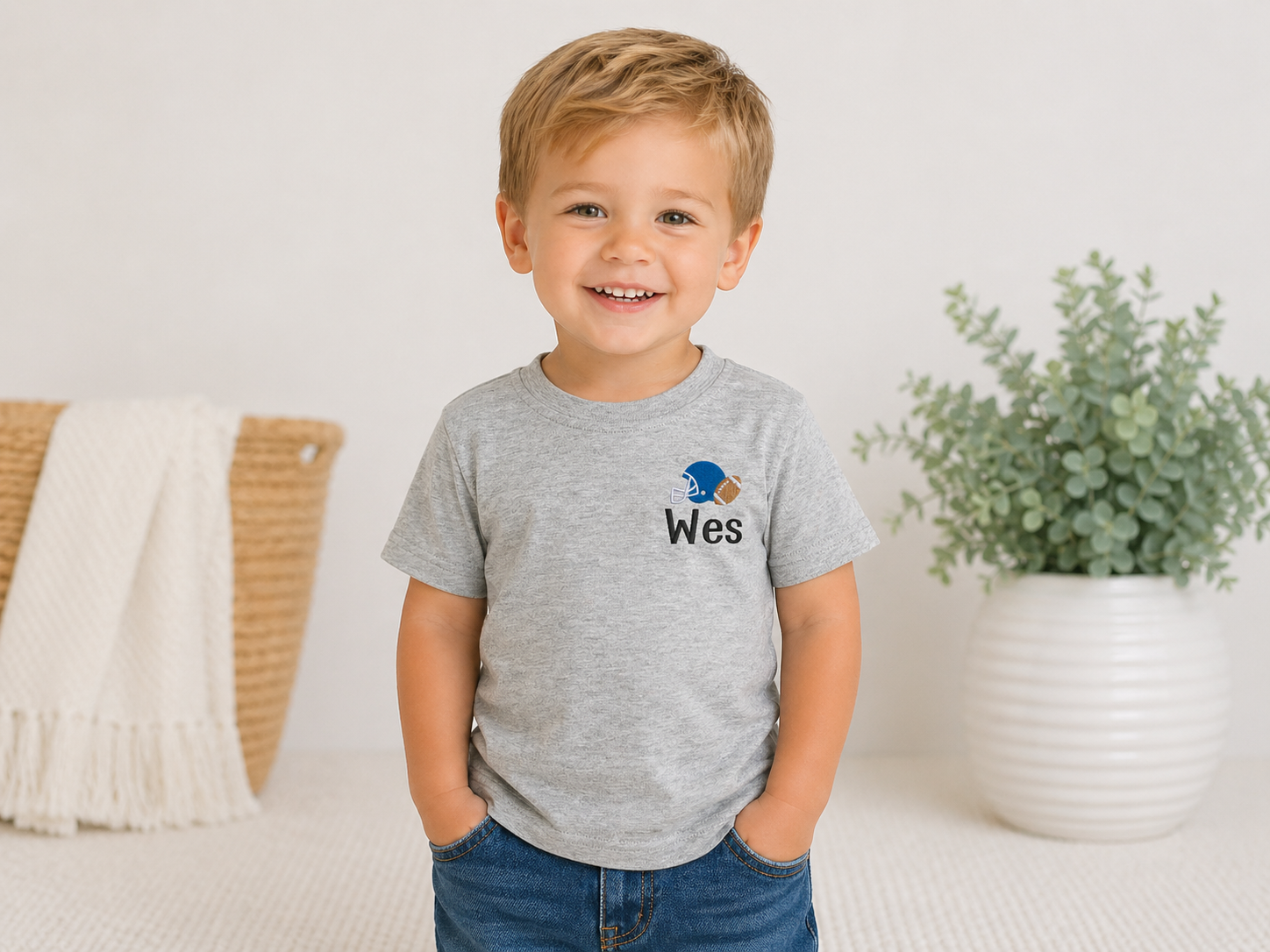 Boys Football Helmet Embroidered Shirt