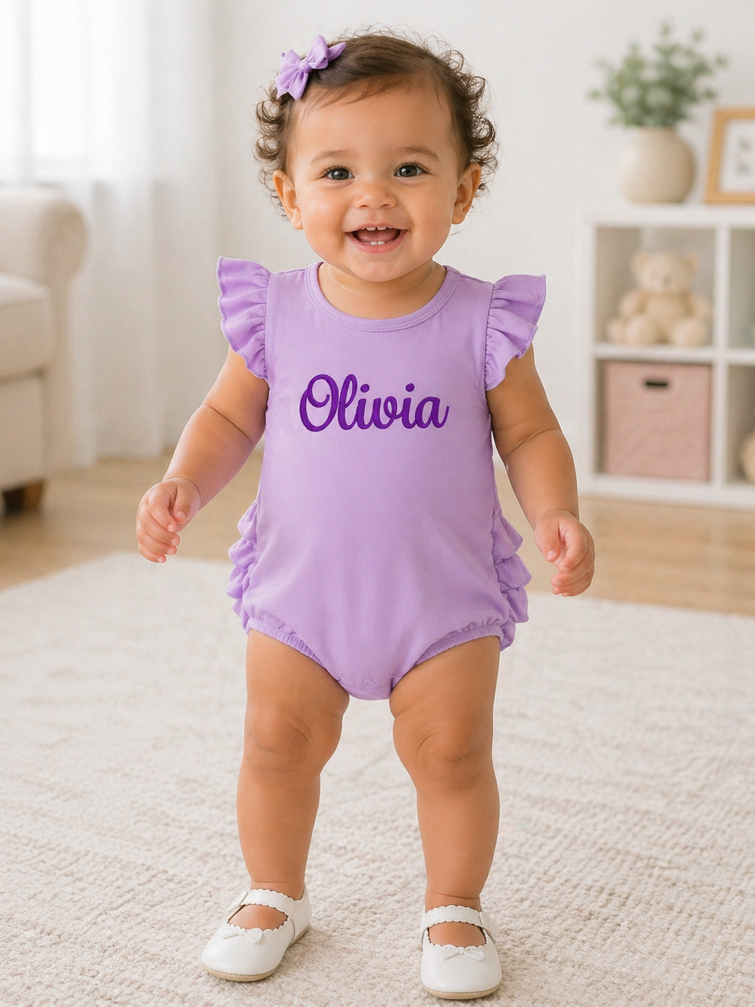 Girls Name Ruffle Bum Embroidered Bodysuit