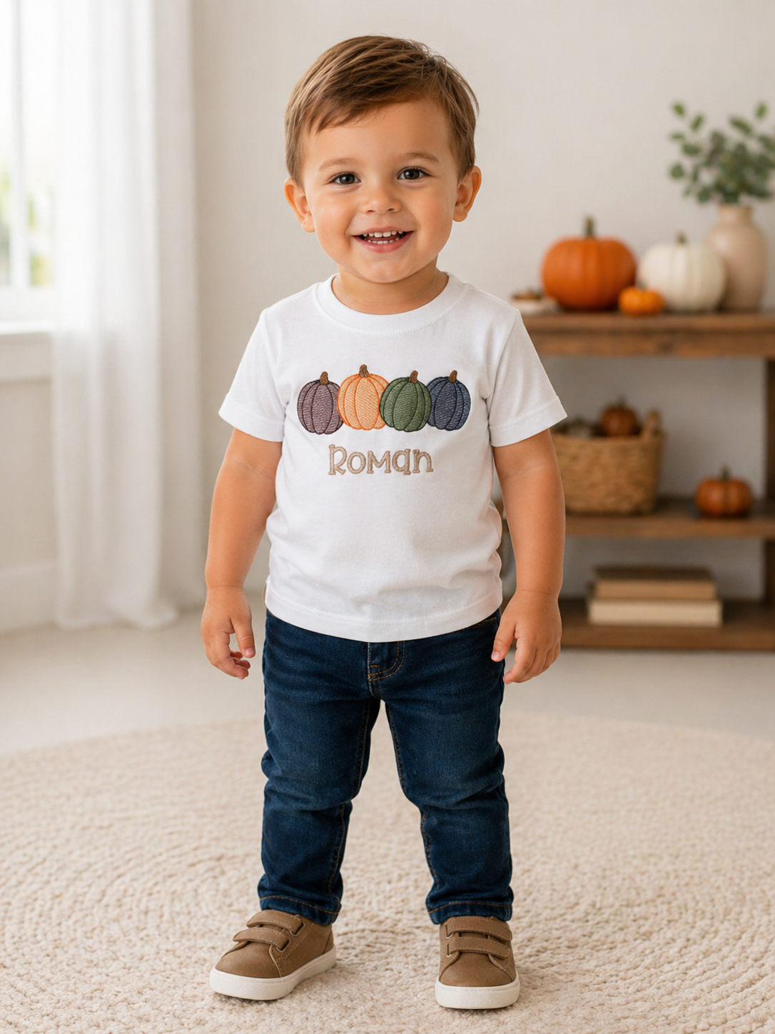 Boys Pumpkins Embroidered Shirt