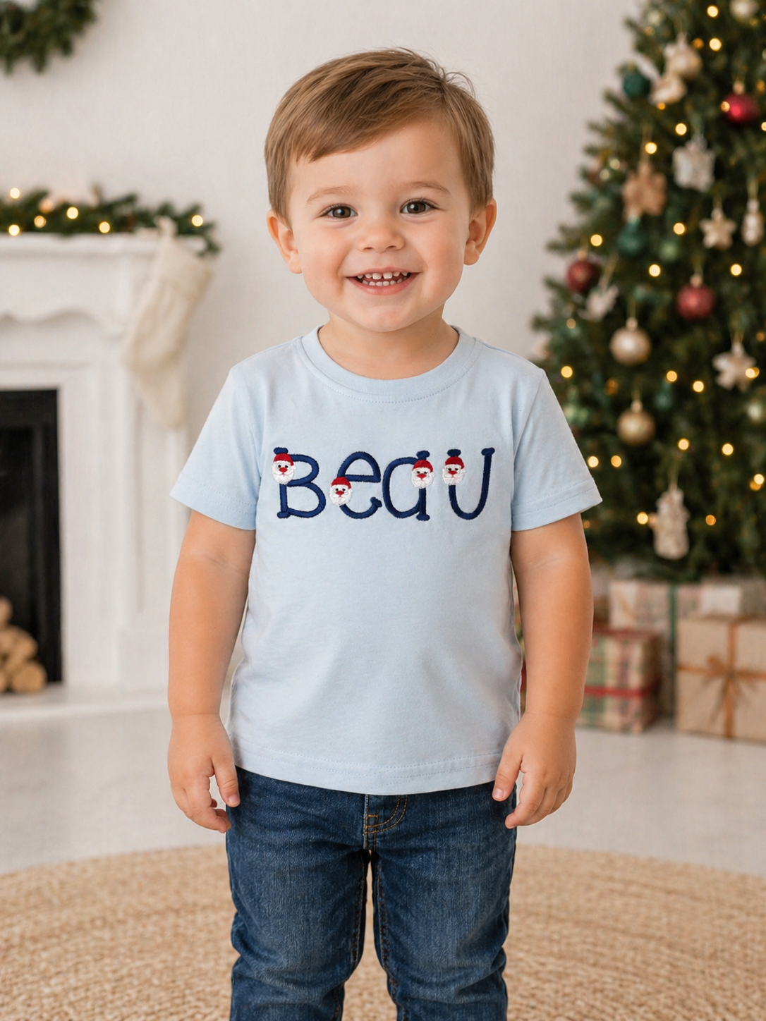 Boys Santa Embroidered Shirt