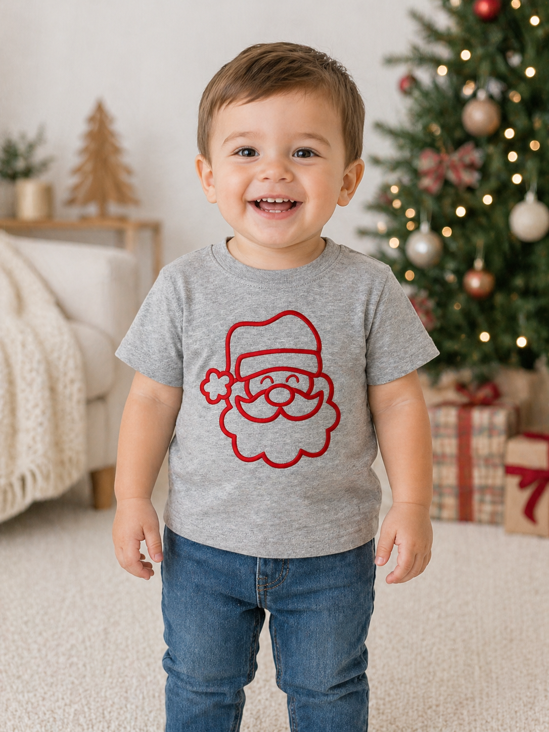 Boys Santa Face Embroidered Shirt