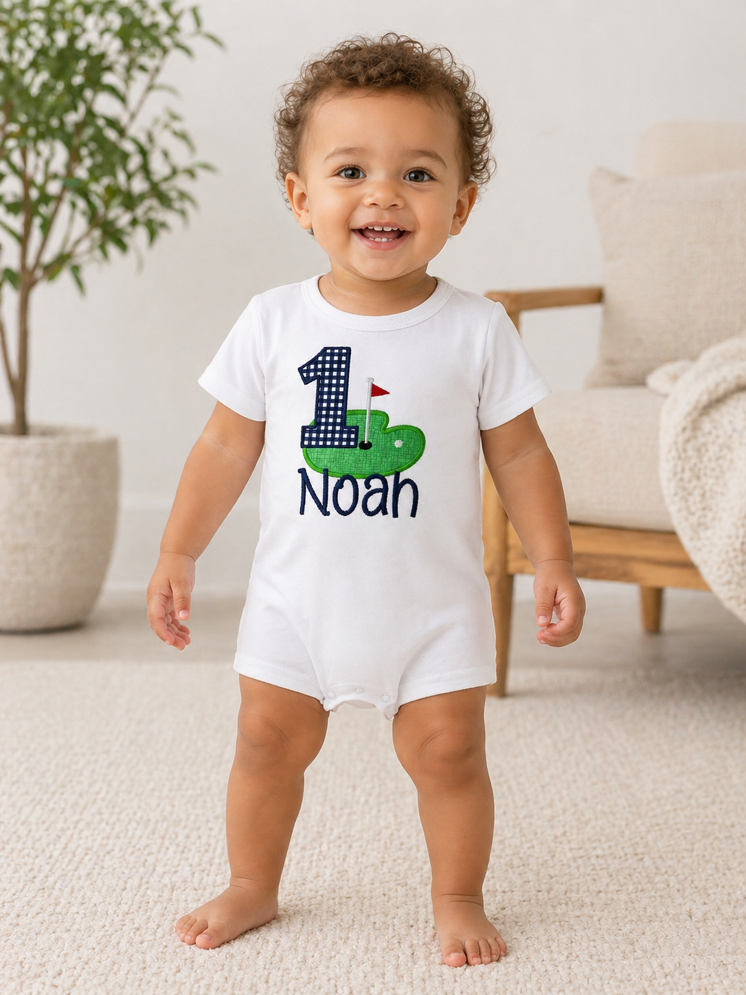 Boys 1st Birthday Golf Embroidered Romper