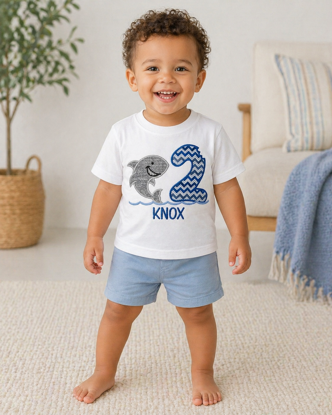 Boys 2nd Birthday Shark Embroidered Shirt