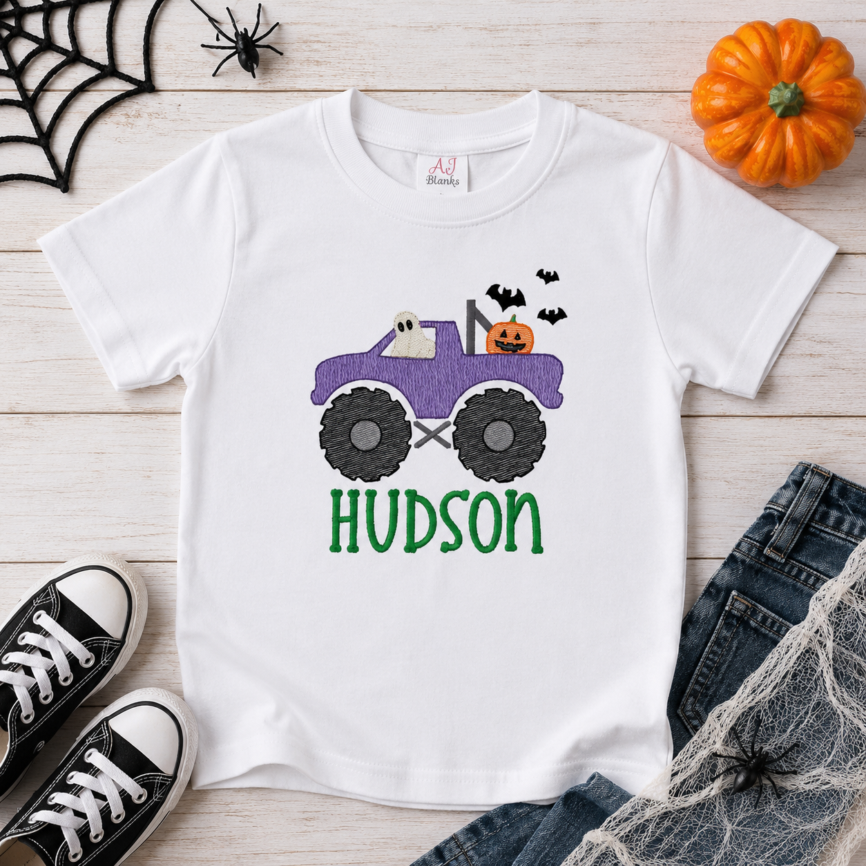 Boys Halloween Monster Truck Embroidered Shirt