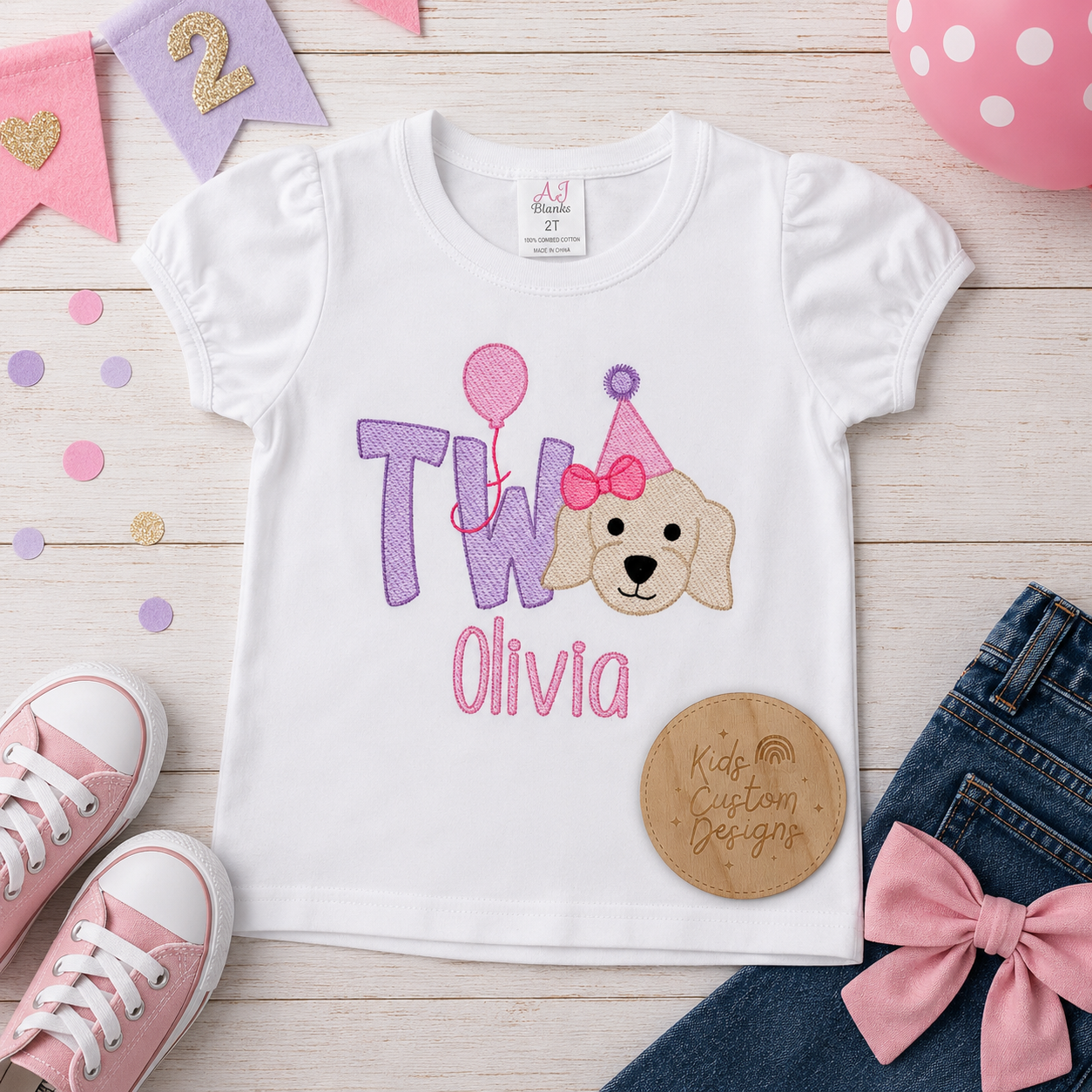 Girls 2nd Birthday Dog Puppy  Embroidered Shirt