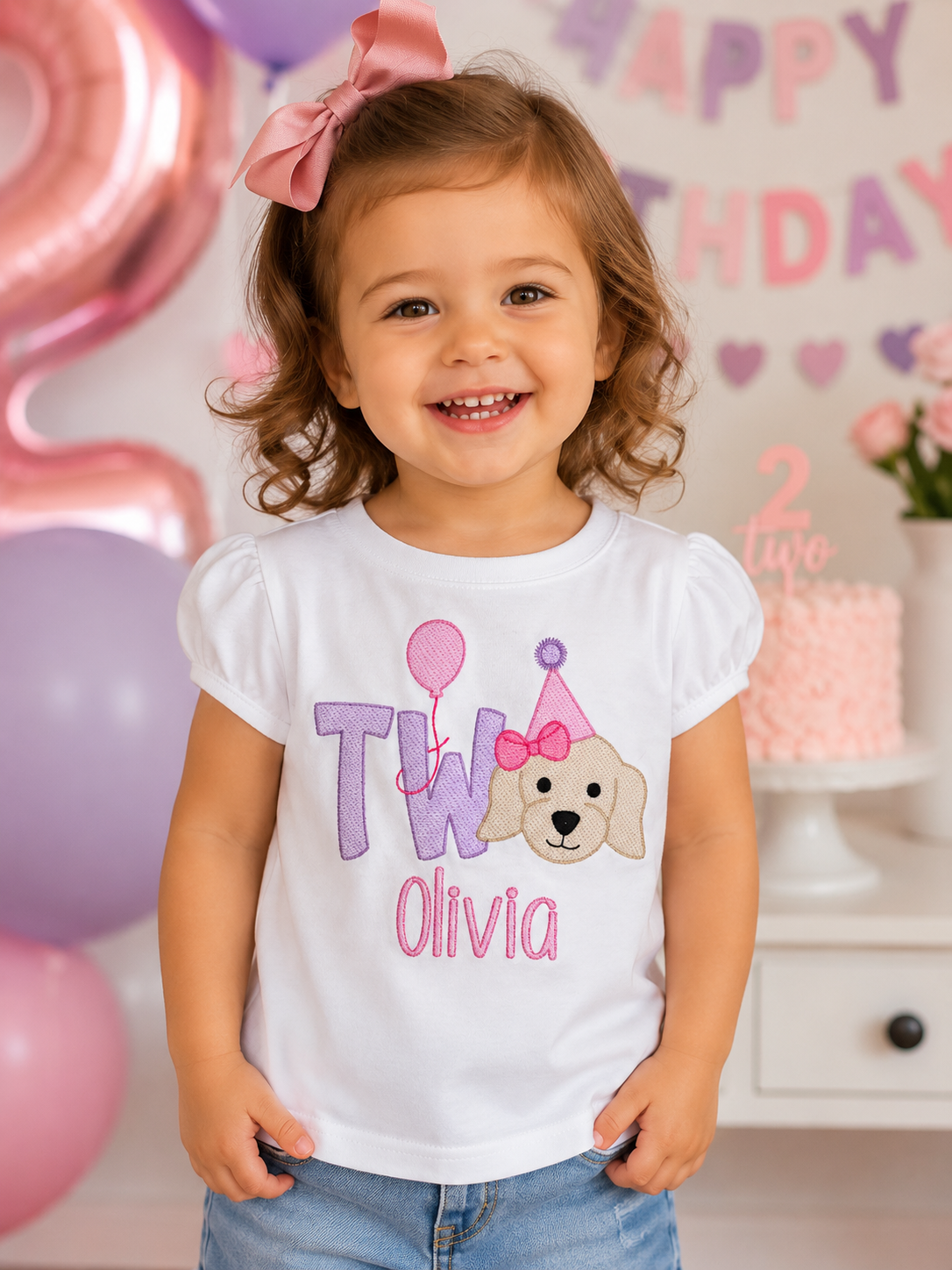 Girls 2nd Birthday Dog Puppy  Embroidered Shirt