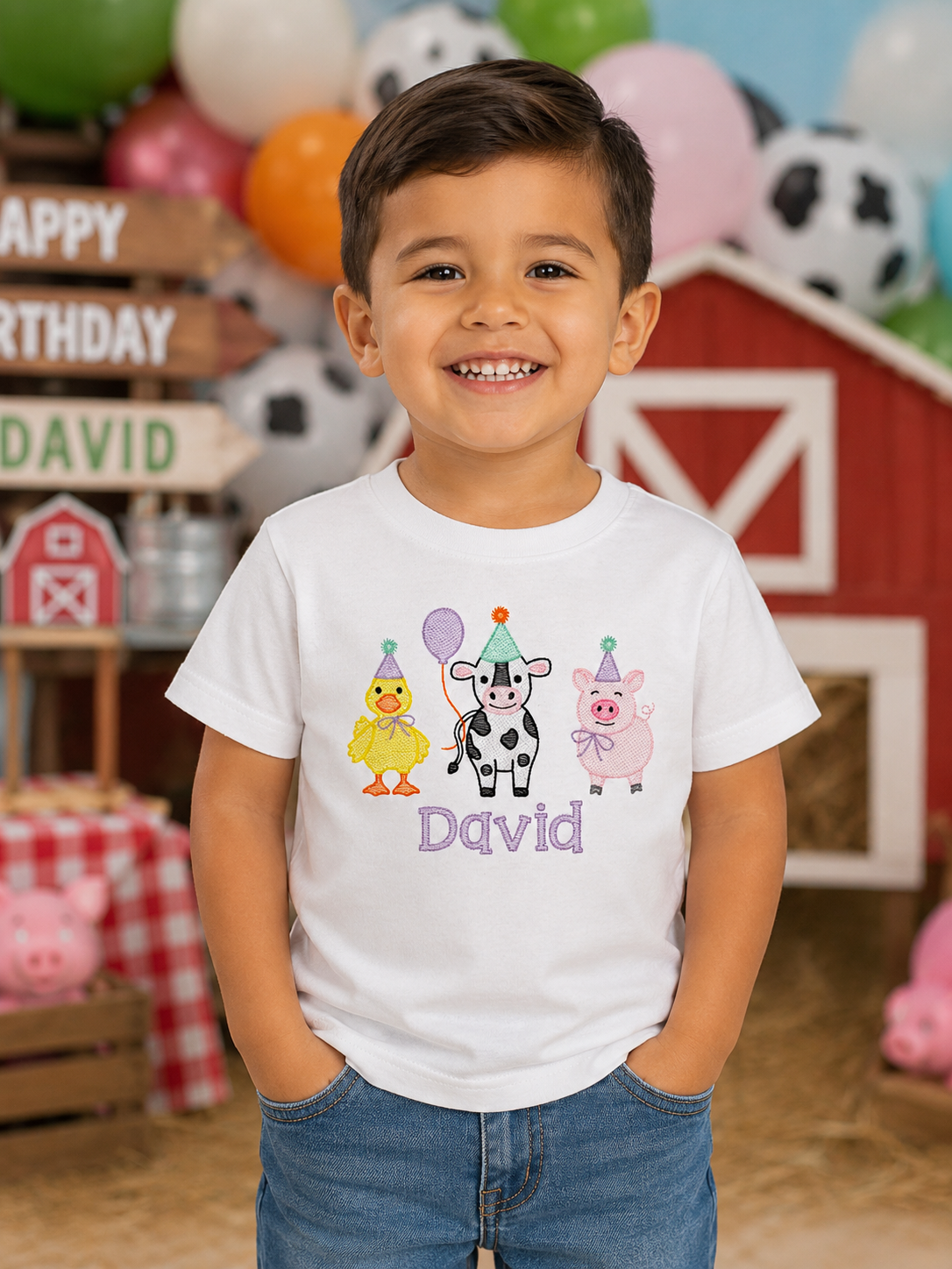 Boys Party Barnyard Farm Animals Embroidered Birthday Shirt