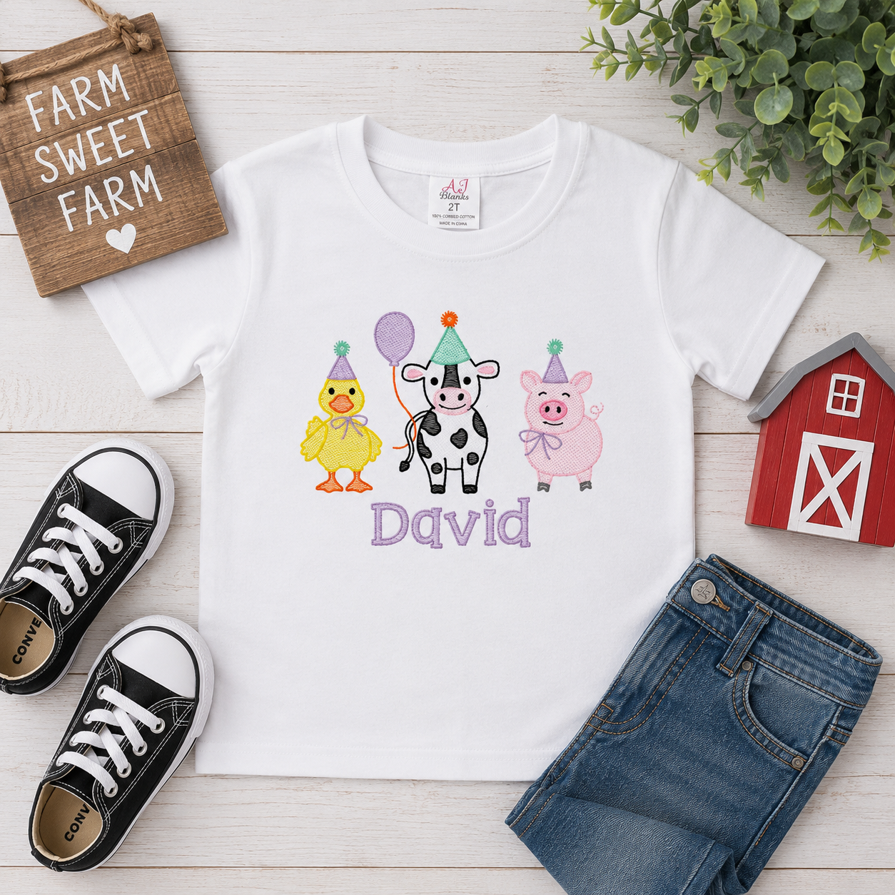 Boys Party Barnyard Farm Animals Embroidered Birthday Shirt