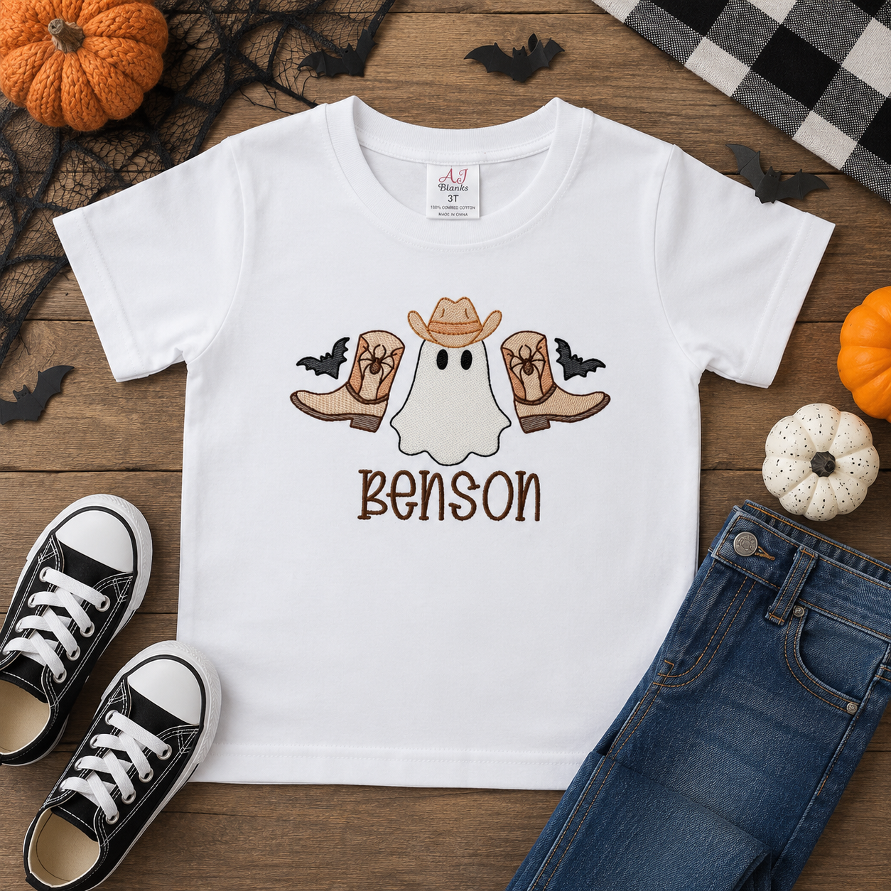 Boys Cowboy Ghost Halloween Embroidered Shirt