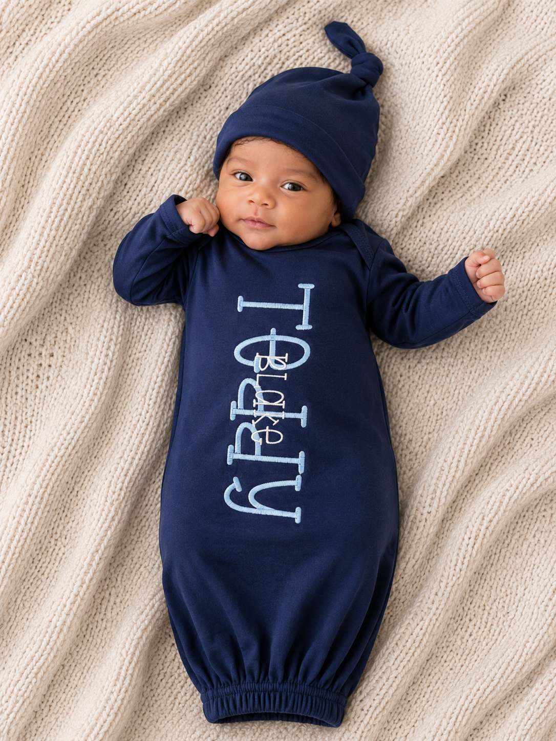 Monogram Baby Gown and Hat Set