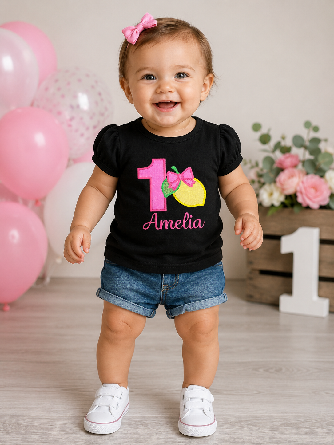Girls 1st Birthday Lemonade Embroidered Shirt
