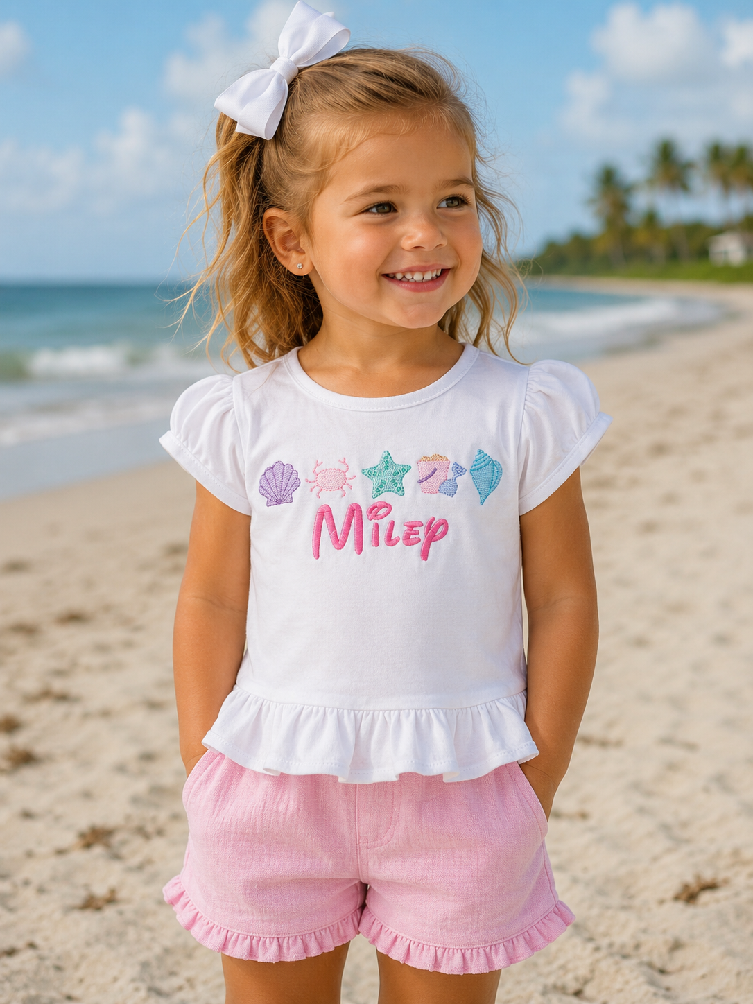 Girls Summer Beach Embroidered Shirt
