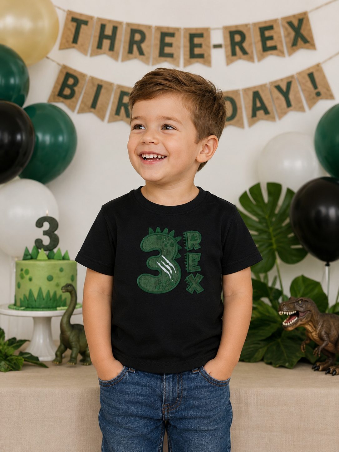 Boys Three Rex  Embroidered Shirt