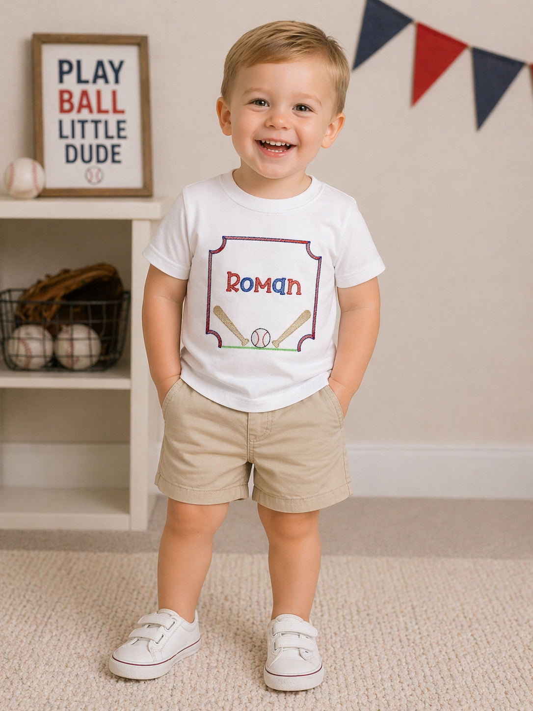 Boys Baseball Bat and Ball Embroidered Shirt