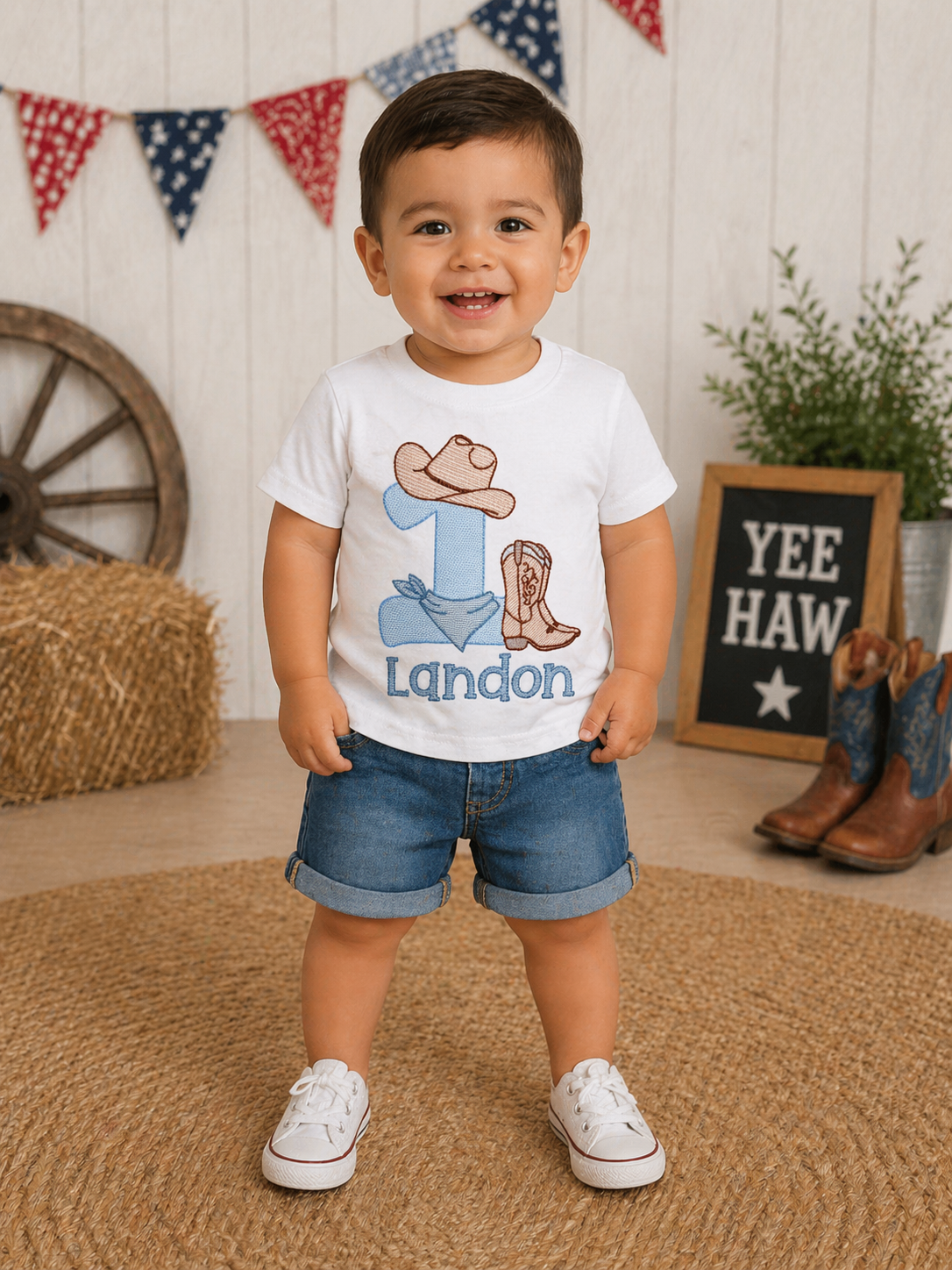 Boys 1st Birthday Rodeo Cowboy Western Embroidered Shirt