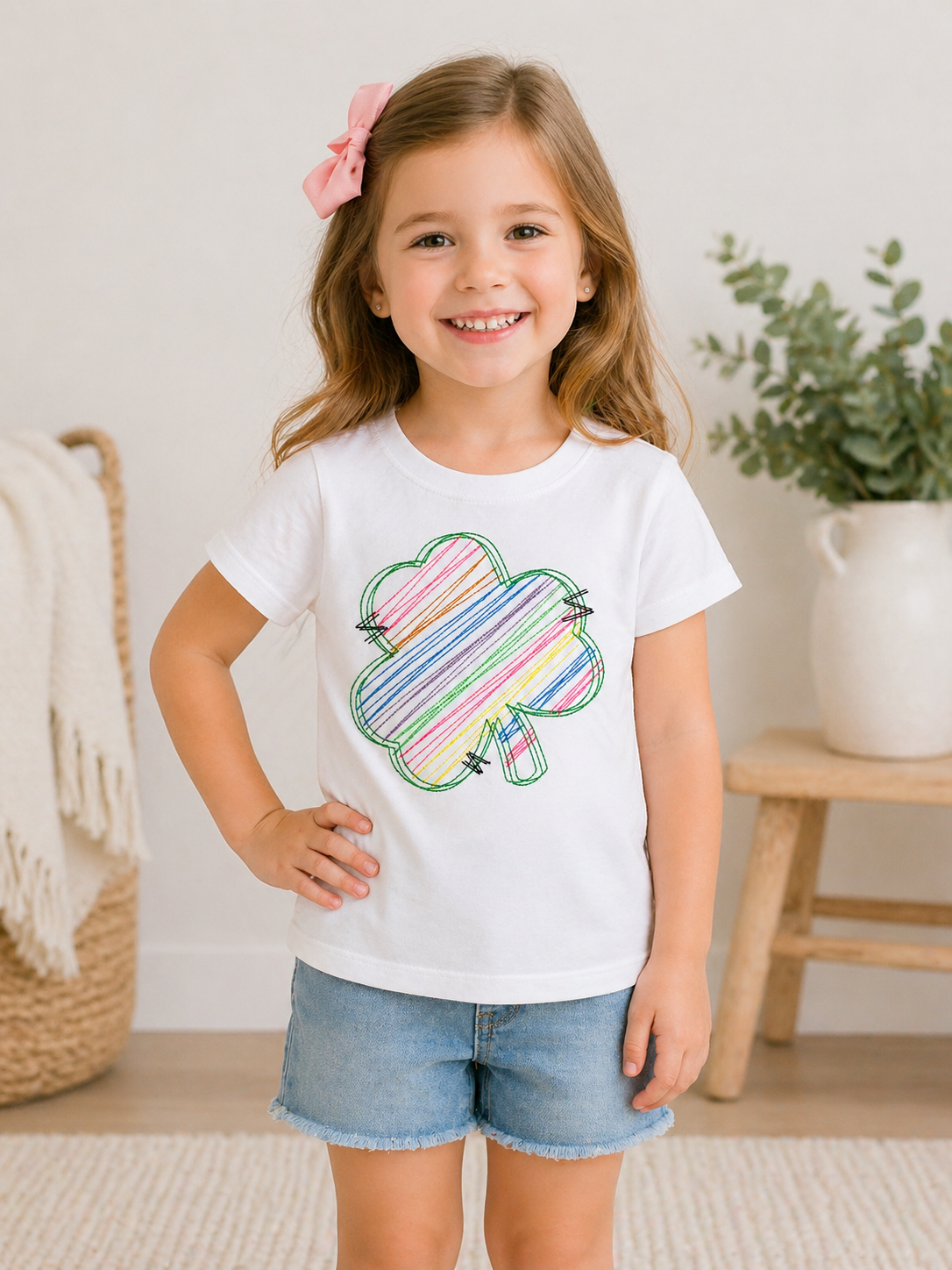 Girls Shamrock Embroidered Shirt