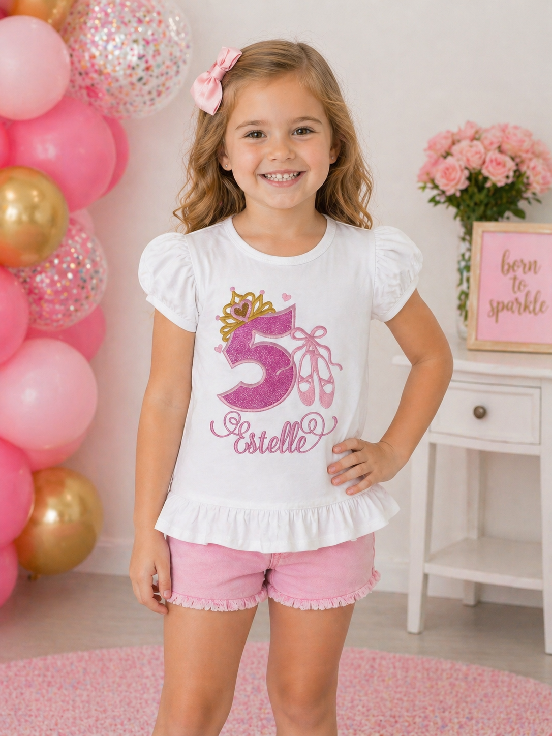 Girls 5th Birthday Ballerina Embroidered Shirt