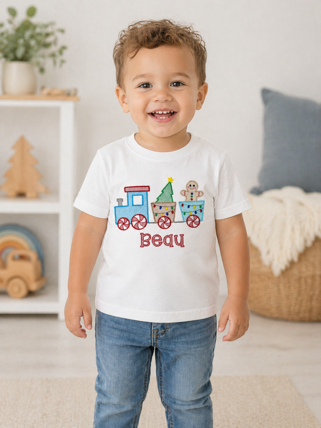 Boys Christmas Train Embroidered Shirt