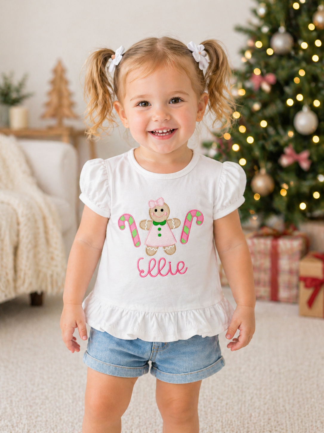 Girls Gingerbread Monogram Embroidered Shirt