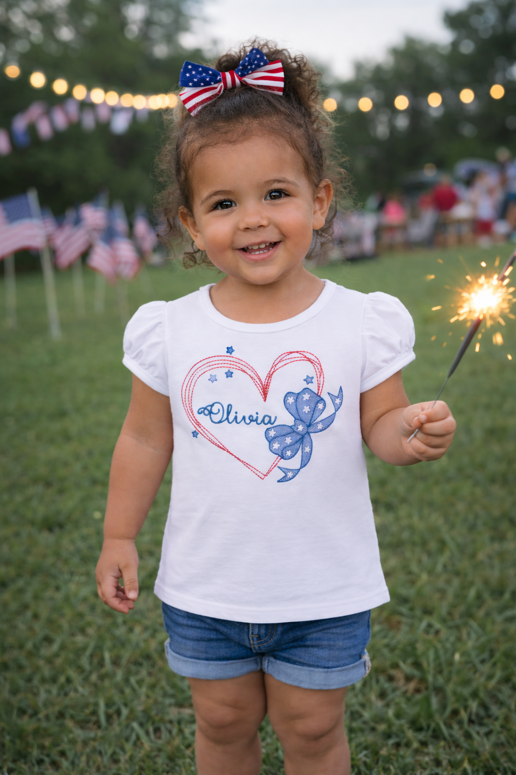 Girls 4th of July Embroidered Shirt
