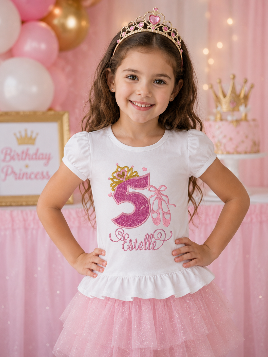 Girls 5th Birthday Ballerina Embroidered Shirt
