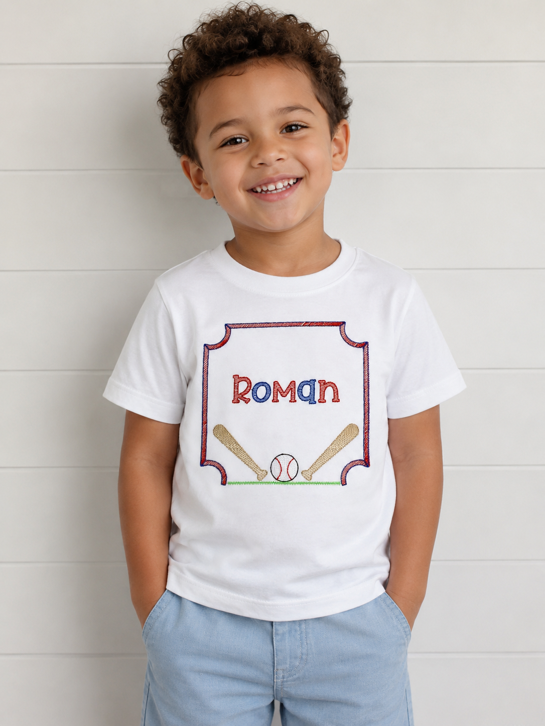 Boys Baseball Base Embroidered Shirt