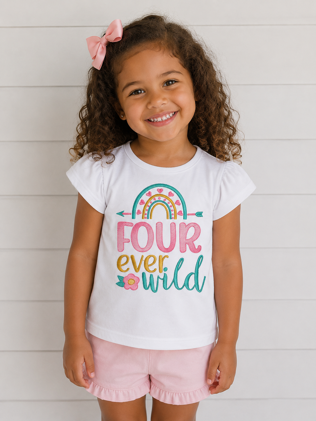 Girls Four Ever Wild Birthday Embroidered Shirt